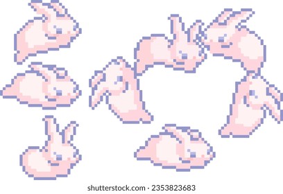 little bunny , rabbit ,cute decorations ,Cute,colorful ,pastel,pixel ,vector ,cartoon ,illustration , art,animals