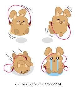 Little Bunny rope jumping (set of 4 illustrations)
