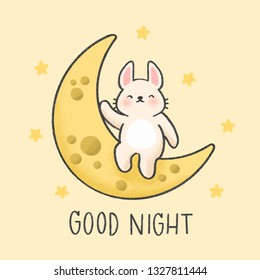 Little bunny sitting on the moon hand drawn style