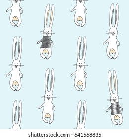Little bunny. Vector illustration of seamless baby pattern.