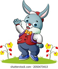 The little bunny is waving the hand of illustration