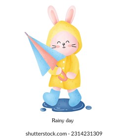 Little Bunny's rainy day cartoon drawing