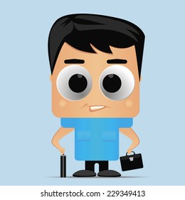 little businessmen-pupil with two cases cost with big eyes