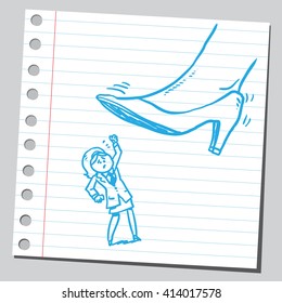 Little businesswoman under the big shoe