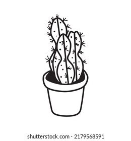 Little cactus clipart. Cute mini cactus flowerpot illustration isolated on white. Mini cactus in ceramic pot cartoon hand drawn doodle style. Table cactus Gymno doodle