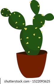 Little cactus in pot, illustration, vector on white background.
