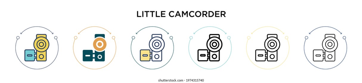 Little camcorder icon in filled, thin line, outline and stroke style. Vector illustration of two colored and black little camcorder vector icons designs can be used for mobile, ui, web