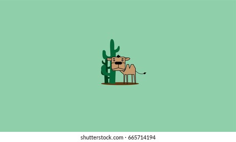 Little camel on green background.