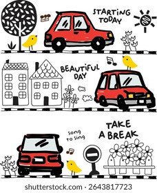 little car story doodle vector 