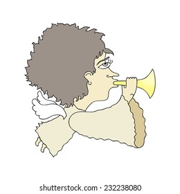 Little cartoon angel with trumpet 