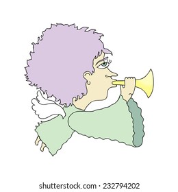 Little cartoon angel with trumpet 