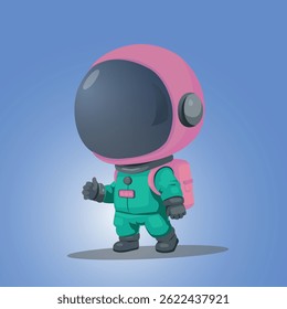 little cartoon astronaut in a dark green spacesuit vector illustration
