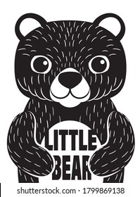 Little cartoon bear. Vector illustration kids print t shirt.