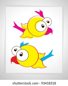 Little cartoon bird in the sky. Vector illustration