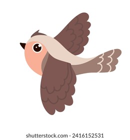 Little cartoon bird, sparrow. Vector graphics.