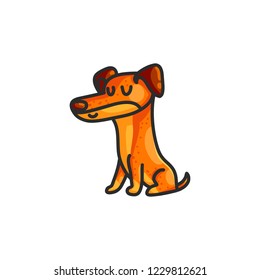 Little cartoon dachshund dog vector illustration. Happy cute pet character. Lovely sitting puppy. Children book art of domestic animal isolated on white background.  