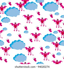 little cartoon dragon in sky. illustration