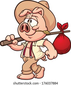 Little cartoon farmer pig. Vector clip art illustration with simple gradients. All in a single layer.