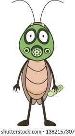 Little Cartoon Funny Cockroach With Gas Mask And Dichlorvos