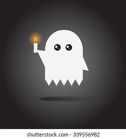 Little cartoon ghost with candle on black background