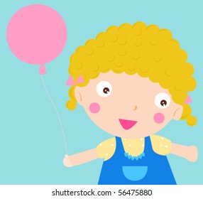 Little cartoon girl with balloon