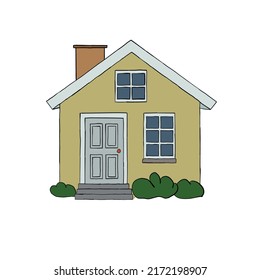 A little cartoon house hand drawn isolated on a white background. Flat design. Vector illustration.