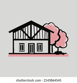 Little cartoon house. Vector graphics.