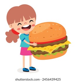 Little Cartoon Kid Eating Hamburger