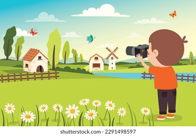 Little Cartoon Kid Taking Photo