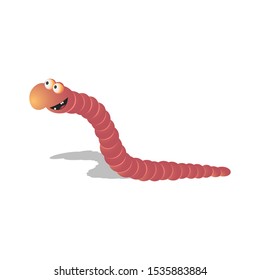 little cartoon magnum-eyed worm. Vector illustration. Isolate on a white background.