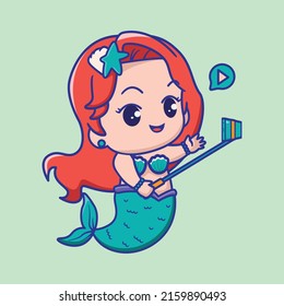 little cartoon mermaid makes selfie,