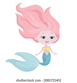 Pequeña sirena de dibujos animados. Gráficos vectoriales en un fondo blanco.