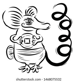 Little cartoon mouse. The animal of the Chinese zodiac. Hand drawn vector illustration.