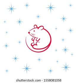 Little cartoon mouse. The animal of the Chinese zodiac. Flat vector illustration