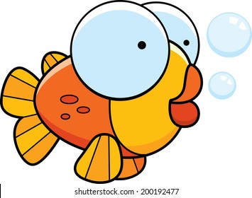 A little cartoon orange fish with bubbles.