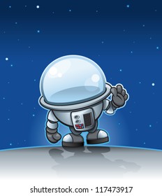 Little cartoon spaceman exploring new worlds