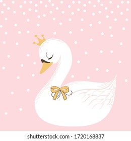 Little cartoon swan with crown on head  vector illustration-01