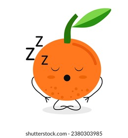 Сute little cartoon tangerine fell fast asleep. Vector flat illustration isolated on white background.