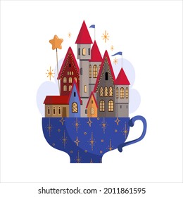 little castle in cup on the white background