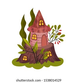 Little castle on a stump. Vector illustration.