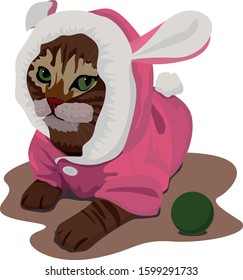 Little cat with ball vector illustration