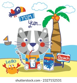 a little cat in the beach funny animal cartoon