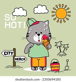 a little cat in the beach funny cartoon