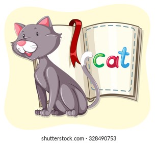 Little cat and a book illustration