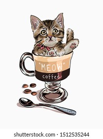 little cat in coffee cup illustration