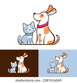 Little cat and dog logo, simple cartoon logo for pet theme, adoption, rescue, veterinary, vector illustration