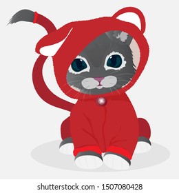 Little cat dressed in cute pajamas. clothes for animals. Vector art