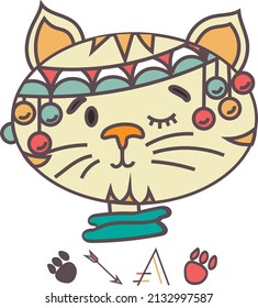 Little cat dressed as an Indian. Illustration for children. 