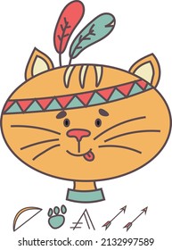 Little cat dressed as an Indian. Illustration for children. 