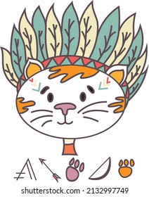 Little cat dressed as an Indian. Illustration for children. 